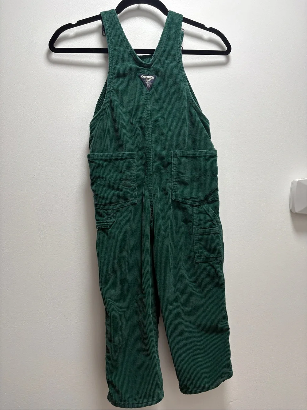 OshKosh B'gosh Dark Green Corduroy Kids Overalls with Navy Lining